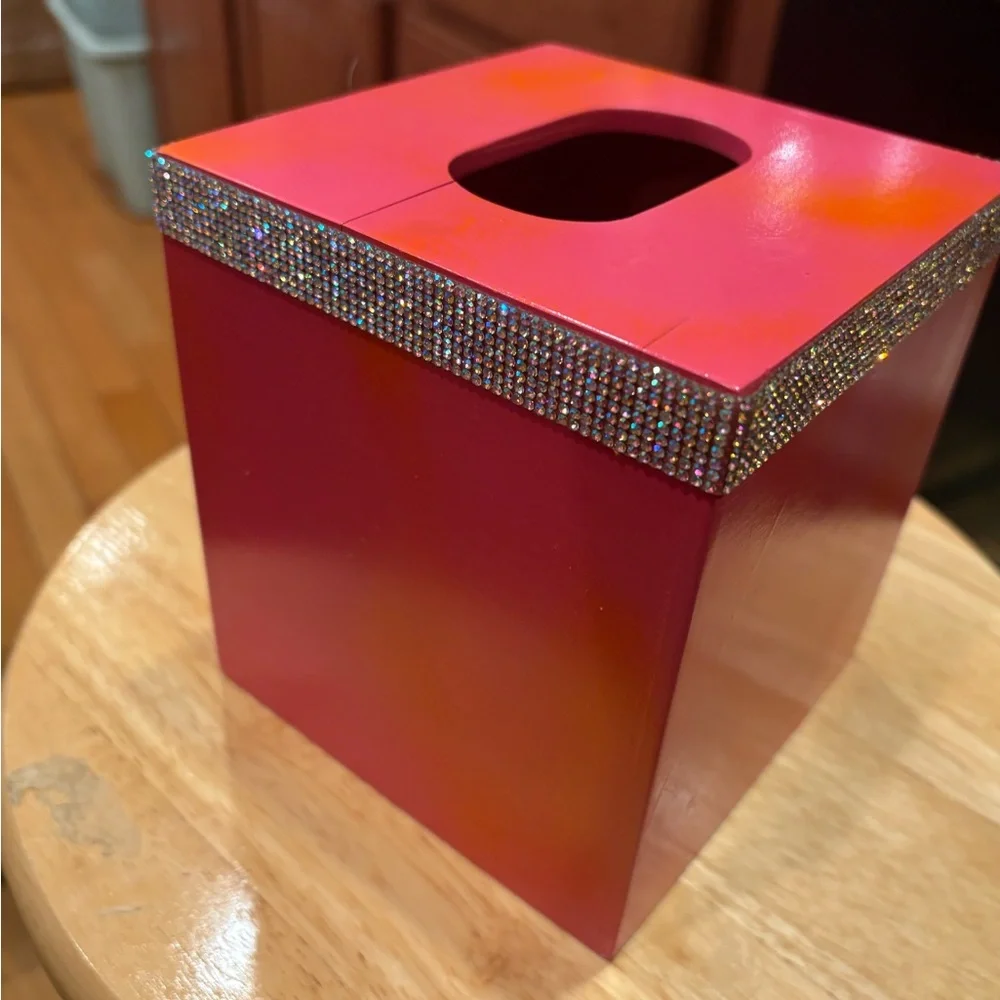 Hand Designed/Painted Tissue Box Pink & Orange with Rhinestone Trim! NEW!
